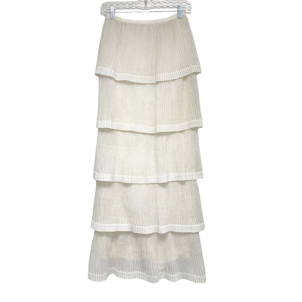 Vintage Womens Ivory Accordion Pleat Tiered Skirt